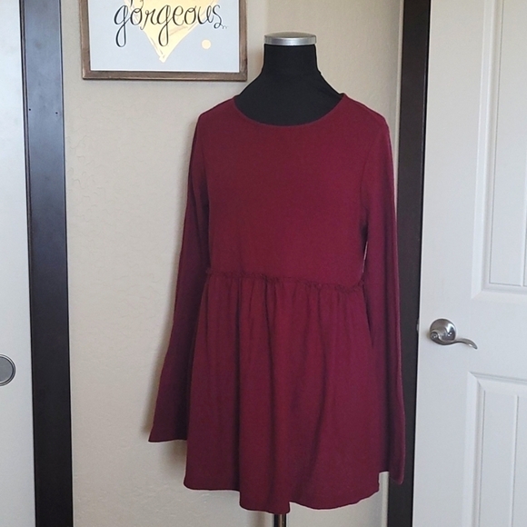 Isabel Maternity by Ingrid & Isabel Dark Red long sleeve baby doll top - Picture 1 of 5